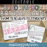 Editable Boho Rainbow Birthday Cards from teachers to students