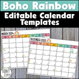 Editable Boho Rainbow Classroom Calendar 2022-2024 Printable