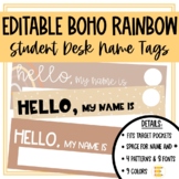 Editable Boho Rainbow Classroom Decor Student Name Tags