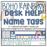 Editable Boho Rainbow Desk Help Name Tags / Name Plates