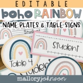 Editable Boho Rainbow Theme Name Plates and Table Signs