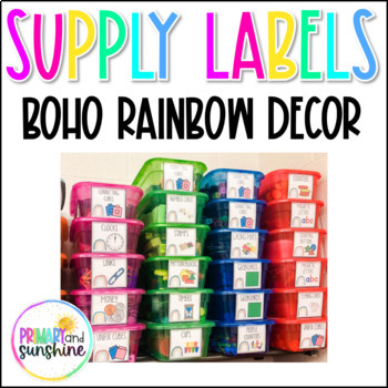 Preview of Editable Boho Rainbow Supply Labels