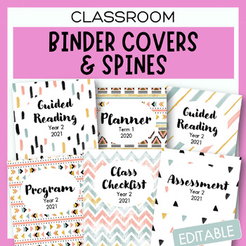 Preview of Editable Boho Teacher Cover Pages & Spines | Assessment, Checklists & Planning