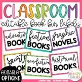 Editable Book Bin Labels for Classroom Library | Rainbow C