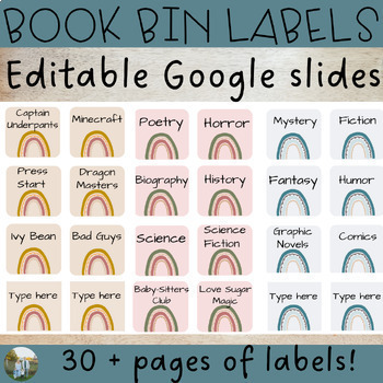 Preview of Editable Book Bin Labels for Classroom or School Library - Google Slides