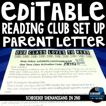 Editable Scholastic Book Club Flyer Order Letter to Parents