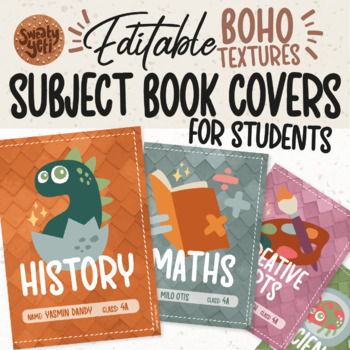 Preview of Editable Book Cover Template Printables for Student Subjects Fun Boho Theme