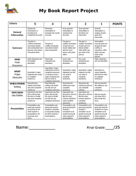 book report rubrics for middle school