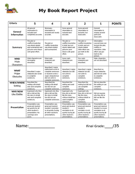 fifth grade book report rubric