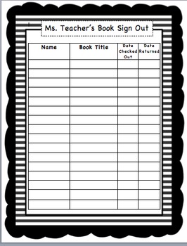 Preview of Editable Book Sign-Out Sheet