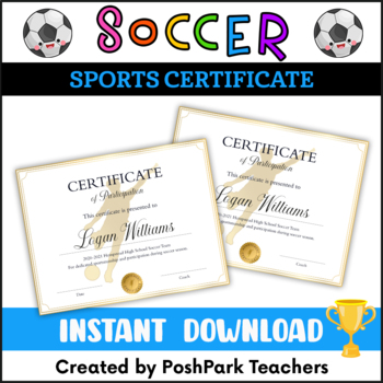 Preview of Editable Boys Soccer Certificate Template, DIY Soccer Participation Award