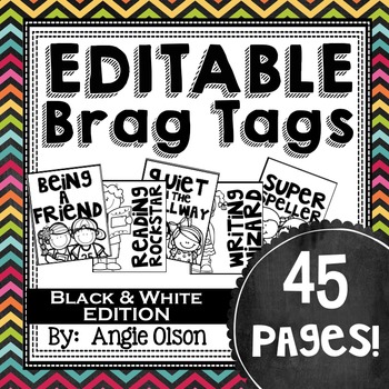 Preview of Brag Tags Editable (Black & White) - Rewards System Behavior Management
