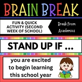 Editable Brain Break (Second Week of School)