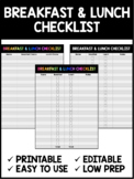 Editable Breakfast and Lunch Checklist