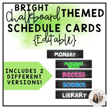 Preview of Editable Bright Chalkboard Schedule Cards - Classroom Decor