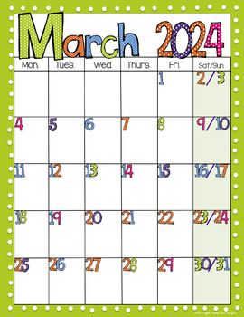 9 Month School Calendar Template