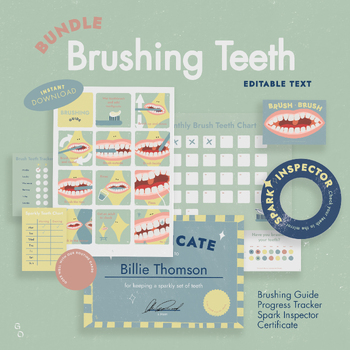 Preview of Editable Brushing Teeth Printable Bundle | Brush Teeth Reward Chart