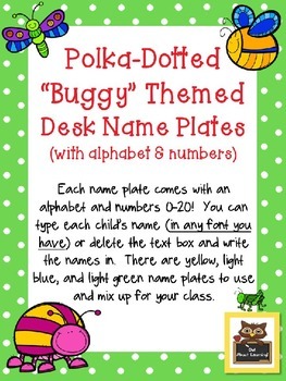 Preview of Editable Bug/Insect Themed Name Plates w/Alphabet and Numbers 0 - 20!
