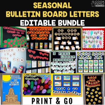 Preview of Editable Bulletin Board Letters BUNDLE - 12 Seasonal Themes Included