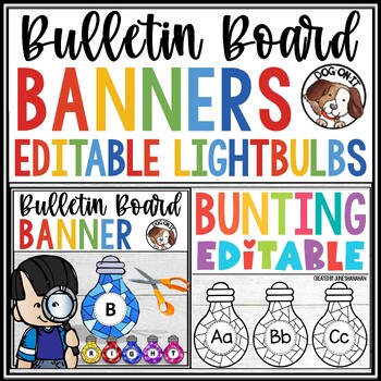 Preview of Editable Bunting Banner Lightbulbs Color and BW Electricity Science Lab Bundle