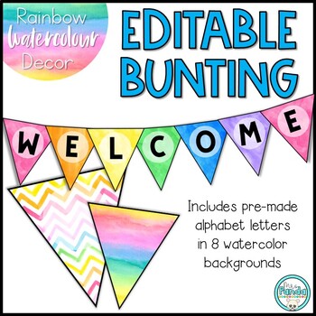 Preview of Editable Bunting | Bulletin Board Letters Editable | Watercolor Rainbow