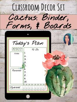 Preview of Editable Cactus Teacher Binder, Class Forms, & Bulletin Board for Google Slides