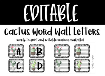 Preview of Editable Cactus Word Wall Letters