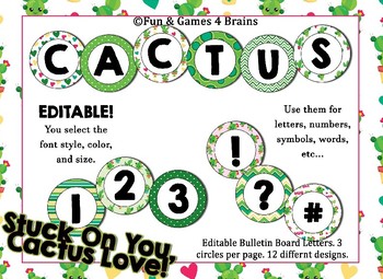 Preview of Editable Cactus themed bulletin board letters, labels