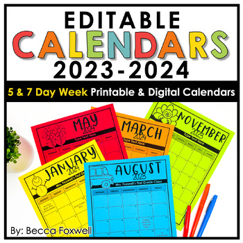 Editable Calendar 2020-2021 | Printable | Digital ...