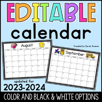 Preview of Editable Calendar 2023-2024