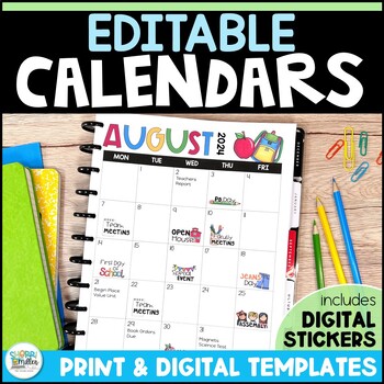 Preview of Editable Calendar 2024 Templates - May Calendar 2024 Monthly Teacher Planners
