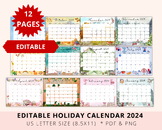 Editable Calendar 2024, Download Calendar Printable, Digit