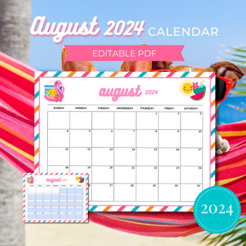 Preview of Editable Calendar 2024, Summer Calendar, Editable Teacher Planner