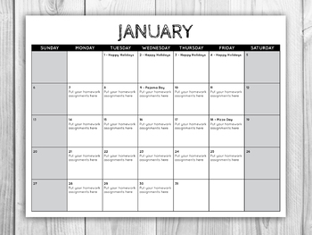 Editable Monthly Calendar / Homework Calendar by ELK GRAPHIC DESIGN