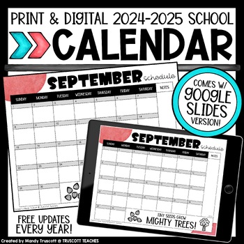 Digital School 2023-2024 Calendar: Print And Editable Google Slide Versions