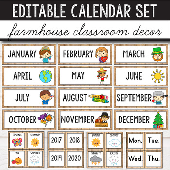 Editable Calendar Set Farmhouse Classroom Decor by Alina V Design and ...