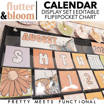 Preview of Editable Calendar Set for Pocket Chart or Flip Calendar in Groovy Retro Theme
