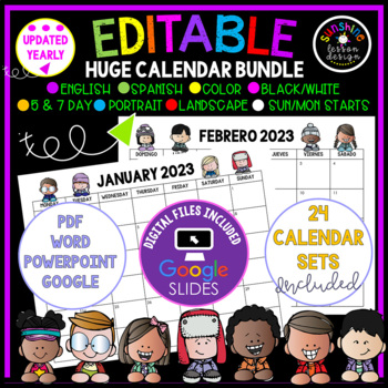 Printable Calendar Editable Worksheets Teachers Pay Teachers