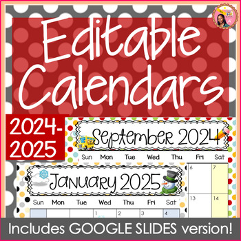 Preview of Calendars 2024 - 2025 Polka Dot Editable for PowerPoint and Google Slides™