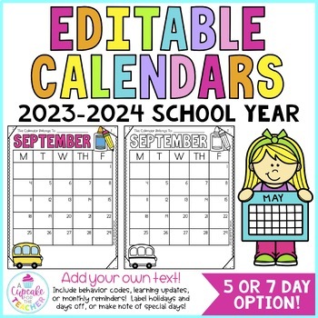 Preview of Editable Calendars 2023-2024 With FREE Updates!