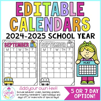 Preview of Editable Calendars 2024-2025 With FREE Updates!