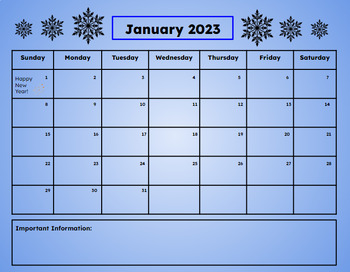 Preview of Editable Calendars- 2023 School Year (January to June) 