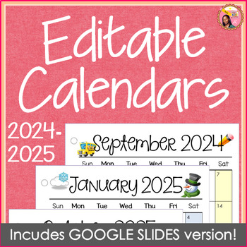 Preview of Calendars 2024 - 2025 Editable in Power Point and Google Slides™