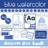 Editable Blue Watercolor Classroom Decor Bundle Calming Th