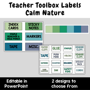 Preview of Editable Calm Nature Teacher Toolbox Labels | Organization | 2 Designs