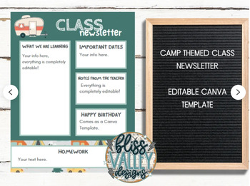 Preview of Editable Camp Theme Printable Class Newsletter Template