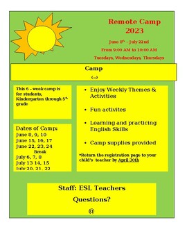Preview of Camp flyer and registration form (Editable and fillable resource)