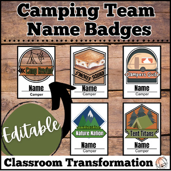 Preview of Editable Camping Name Badges + Team Names | Camp Classroom Transformation Decor
