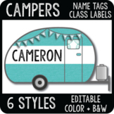 Editable Camping Name Tags, Retro Camper Cubby Tags and Desk Name Plates