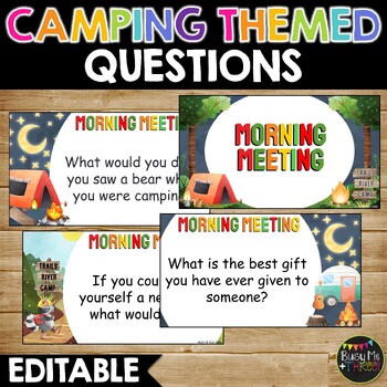 Preview of Editable Camping Themed Morning Meeting | Question of the Day | Outdoors